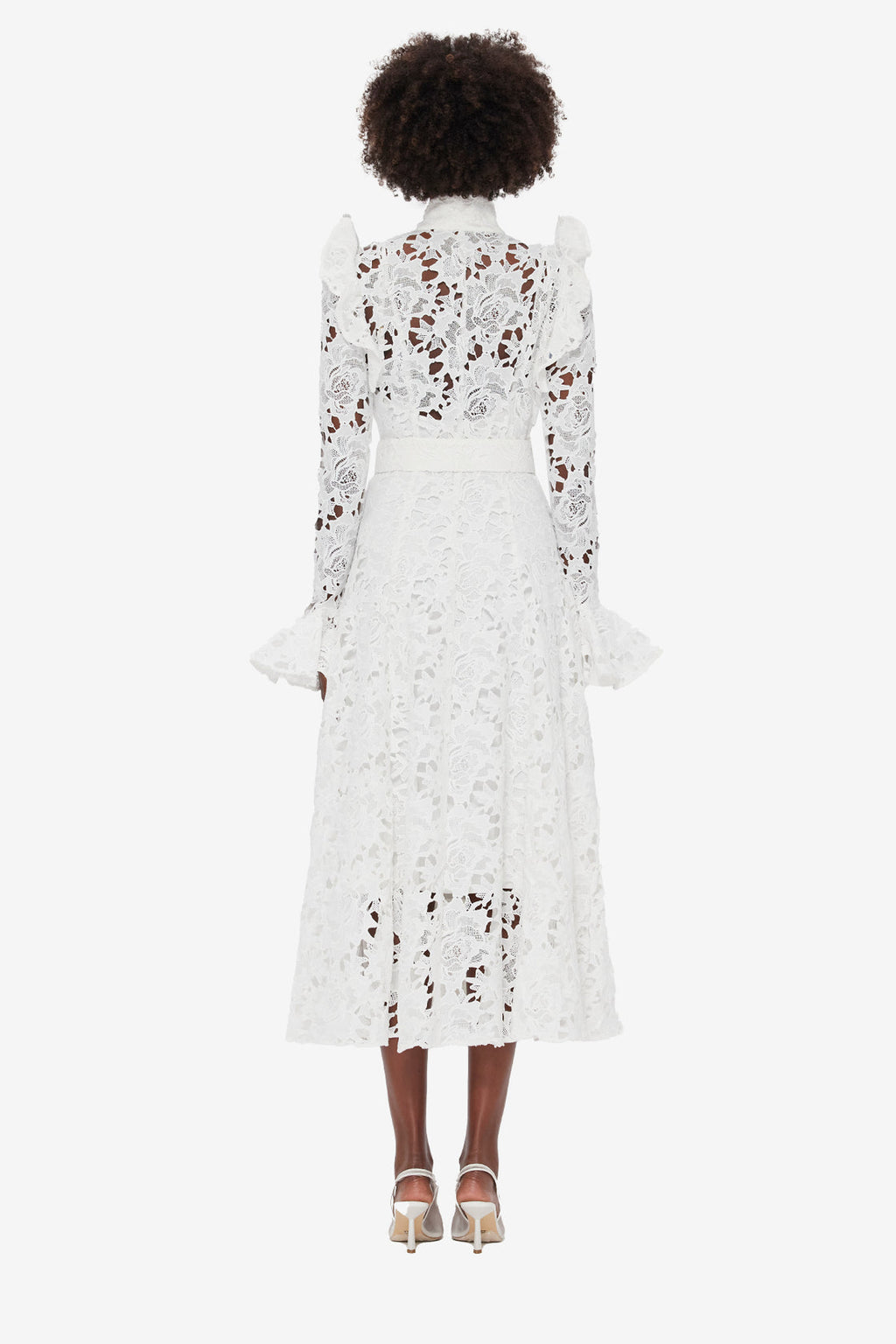 Aliyah Lace Butterfly Sleeve Midi Dress in Snow