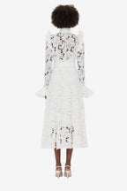 Aliyah Lace Butterfly Sleeve Midi Dress in Snow