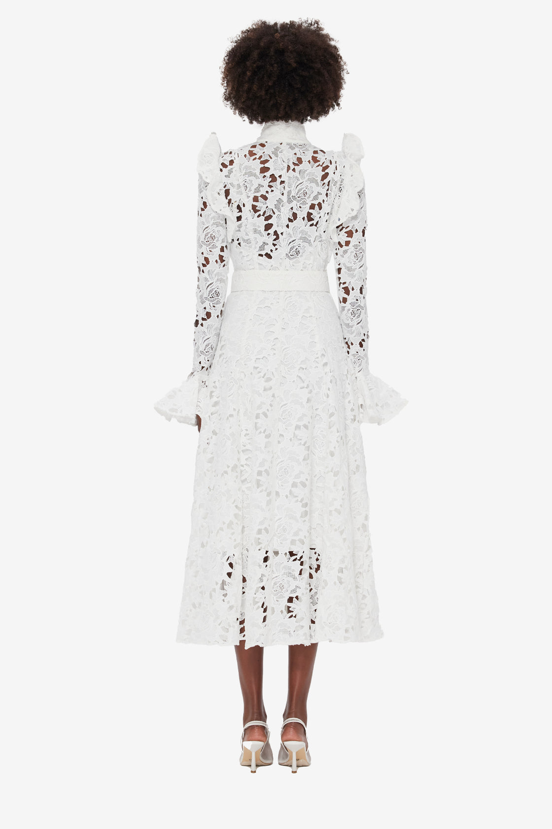 Aliyah Lace Butterfly Sleeve Midi Dress in Snow