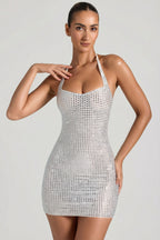 Amolika Embellished Halterneck Mini Dress in White