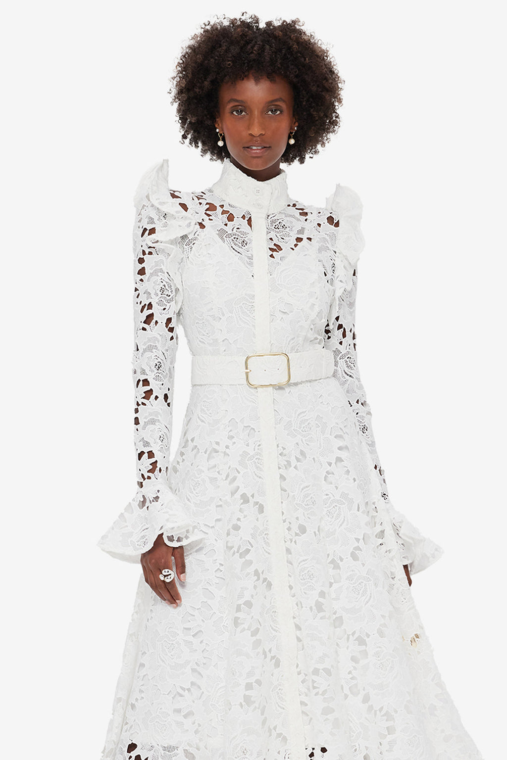 Aliyah Lace Butterfly Sleeve Midi Dress in Snow