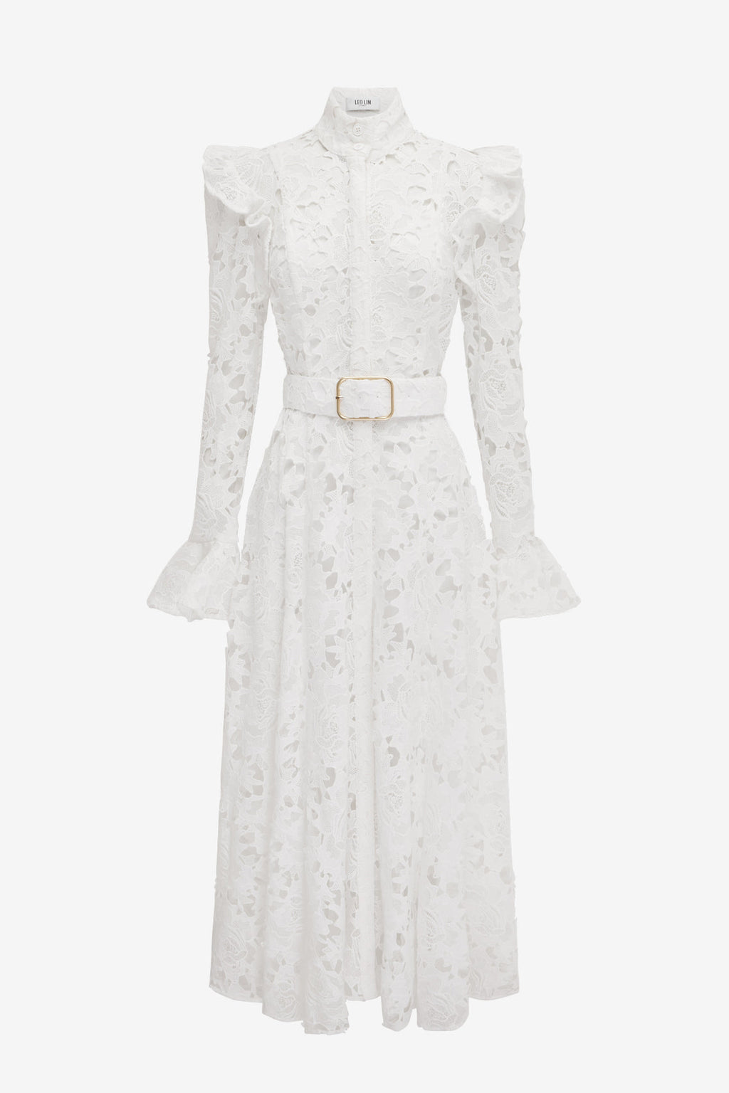 Aliyah Lace Butterfly Sleeve Midi Dress in Snow