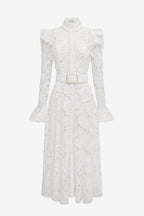 Aliyah Lace Butterfly Sleeve Midi Dress in Snow