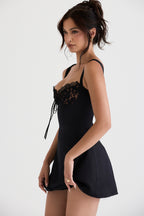 Adriana Black Satin And Lace Mini Dress