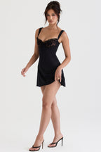 Adriana Black Satin And Lace Mini Dress