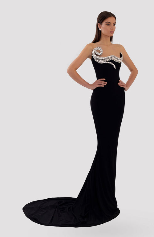 Long Embroidered Black Dress