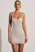 Amolika Embellished Halterneck Mini Dress in White